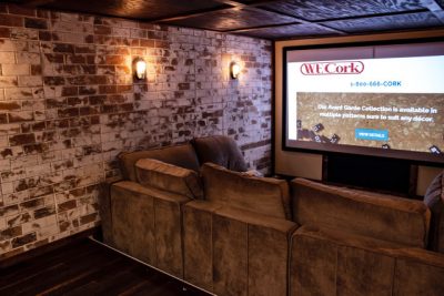 Cork Wall Covering, White Brick - Home Theater